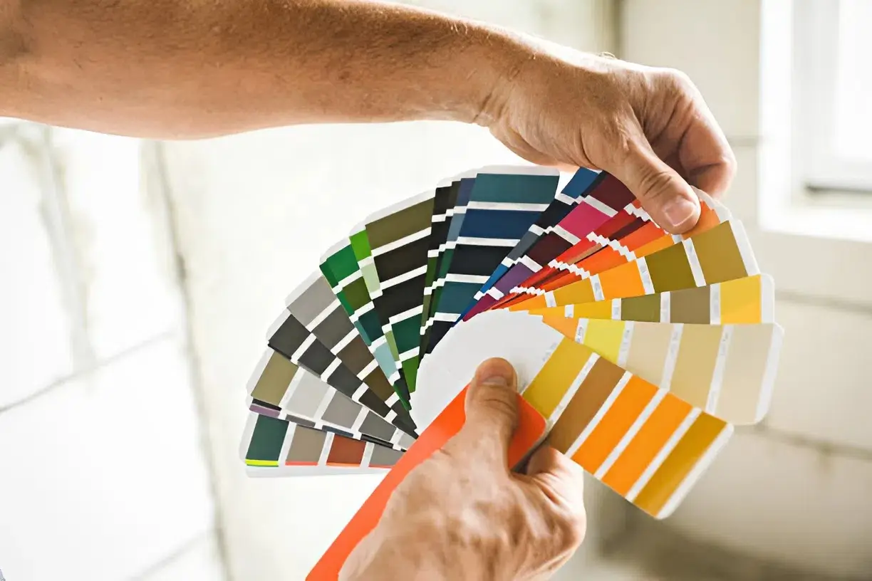 Color swatch cards used during a color consultation with a house painter in Clovis, CA