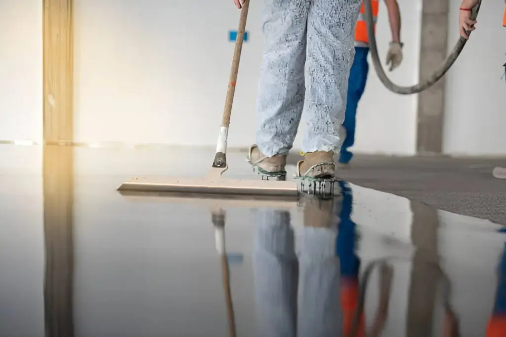 Industrial epoxy floor coating application with smooth finish by a painter in Clovis, CA