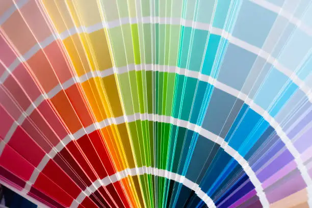 Color consultation paint swatches displaying a wide range of commercial interior paint colors selected by an interior painter in Clovis, CA.